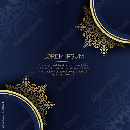 Blue backgound with golden mandala ornament