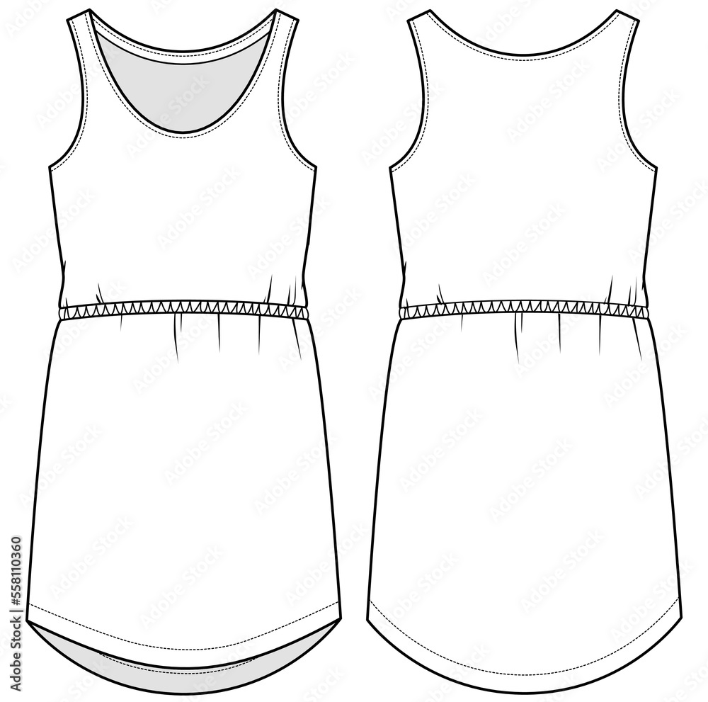 womens vest dress sleeveless high waist short tank dress flat sketch vector illustration front