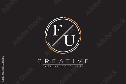 letter fu elegant and luxury Initial with circle frame minimal monogram logo design vector template
