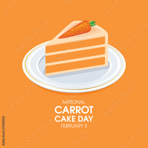 National Carrot Cake Day vector. Delicious slice of carrot cake on a plate icon vector. Piece of cake with carrot drawing. February 3. Important day