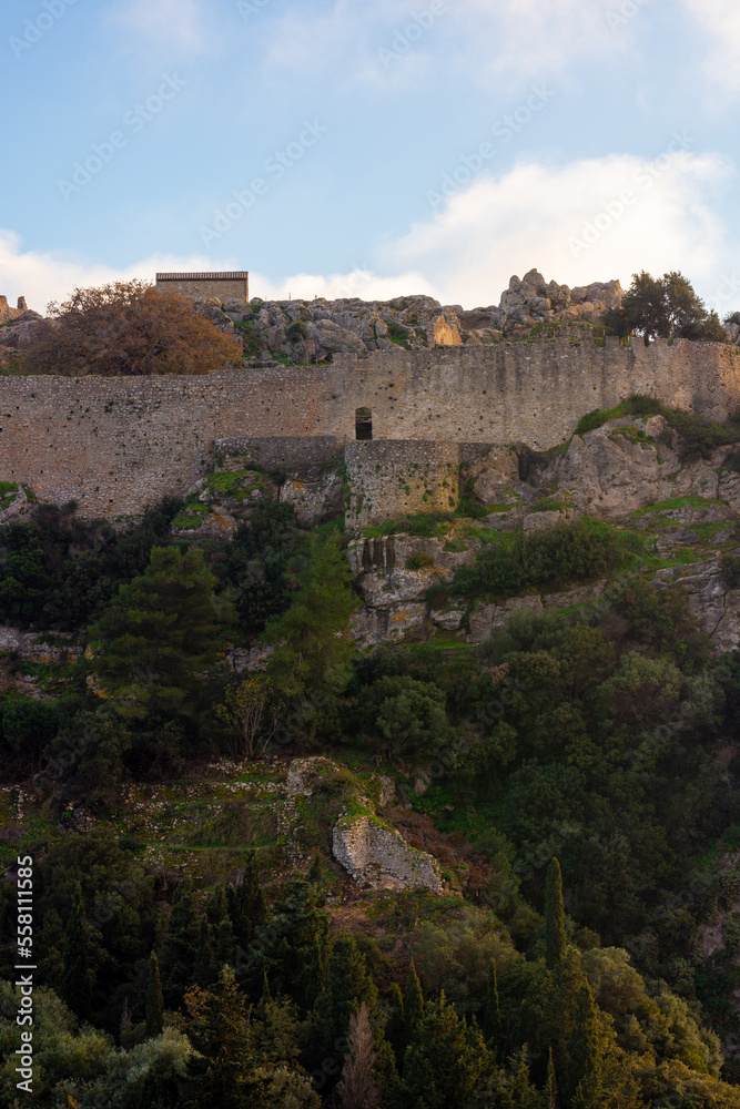 Angelokastro Castle - Old ruins of fortress at Krini village, Corfu island, Ionian sea, Greece, Europe.