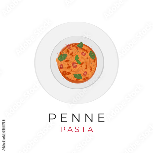 Delicious Penne Pasta Illustration Logo On A White Plate