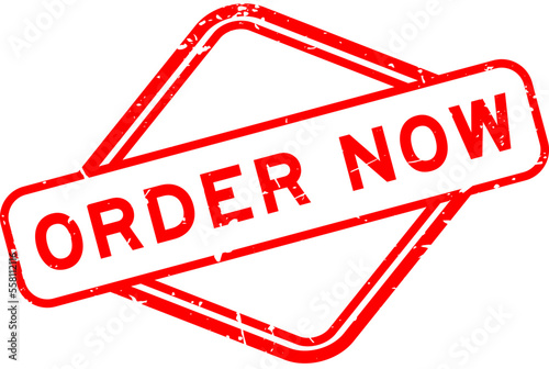 Grunge red order now word rubber seal stamp on white background