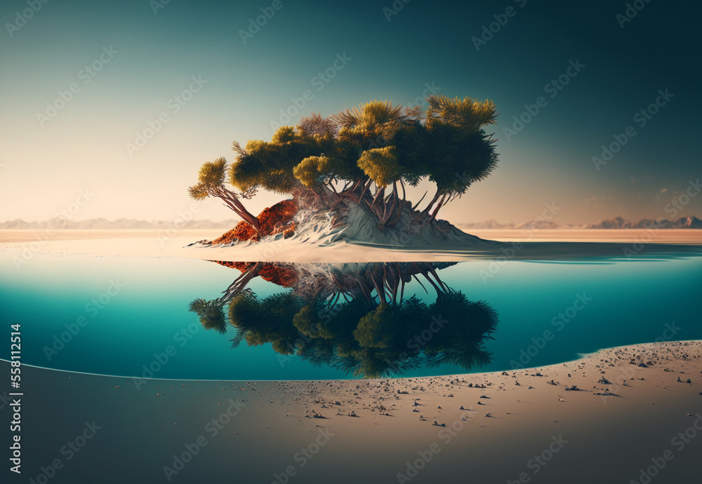 An abstract background of a deserted island due to rising sea levels ...