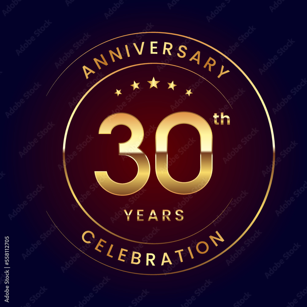 30th Anniversary. A luxurious and simple logo design with gold color ring and text for an anniversary celebration event. Logo Vector Illustration 30th Anniversary. A luxurious and simple logo design with gold color ring and text for an anniversary celebration event. Logo Vector Illustration
