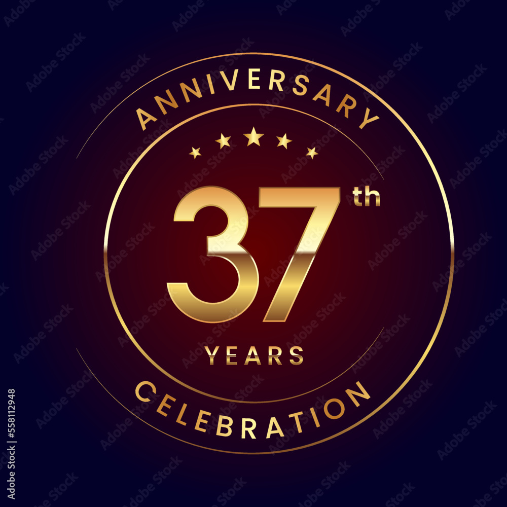 37th Anniversary. A luxurious and simple logo design with gold color ring and text for an anniversary celebration event. Logo Vector Illustration 37th Anniversary. A luxurious and simple logo design with gold color ring and text for an anniversary celebration event. Logo Vector Illustration