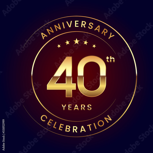 40th Anniversary. A luxurious and simple logo design with gold color ring and text for an anniversary celebration event. Logo Vector Illustration