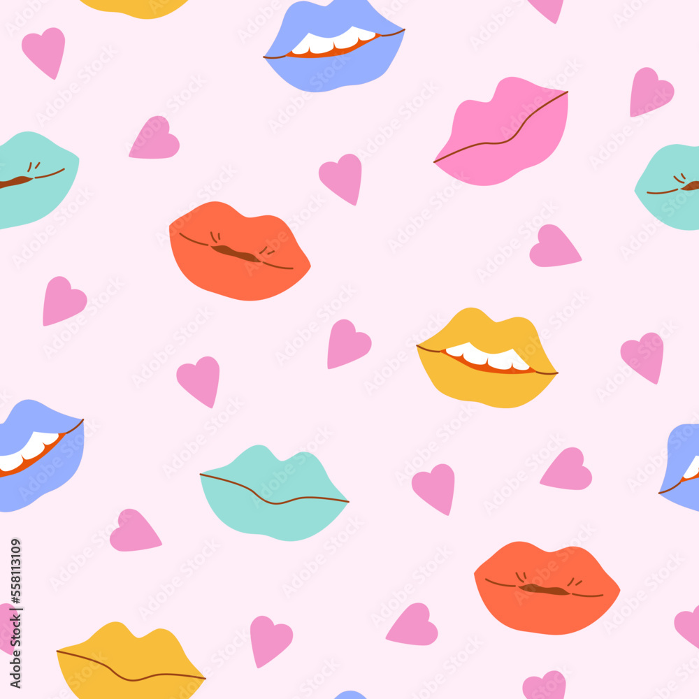Comic female lips background in pop art, hippie retro style. Comic female lips background in pop art, hippie retro style.