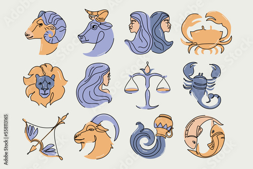 Astrological zodiac signs vector illustration. Horoscope symbols, icons set