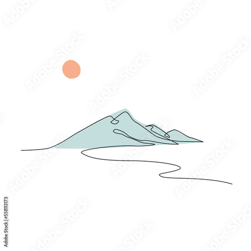 Abstract mountain range landscape, flat scenery background. Blue mountains panoramic view