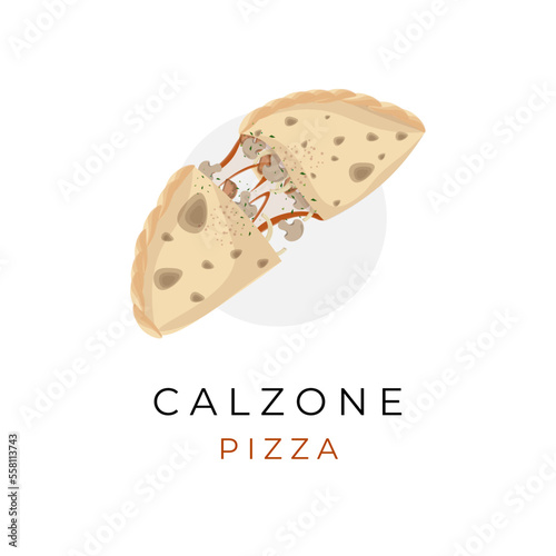 Pizza Calzone Illustration Logo Cut With Delicious Stuffing photo