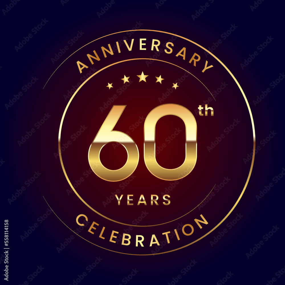 60th Anniversary. A luxurious and simple logo design with gold color ring and text for an anniversary celebration event. Logo Vector Illustration 60th Anniversary. A luxurious and simple logo design with gold color ring and text for an anniversary celebration event. Logo Vector Illustration