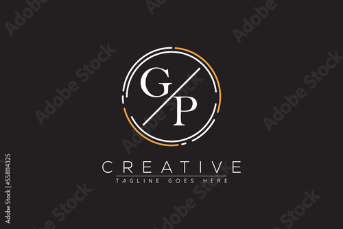 letter gp elegant and luxury Initial with circle frame minimal monogram logo design vector template