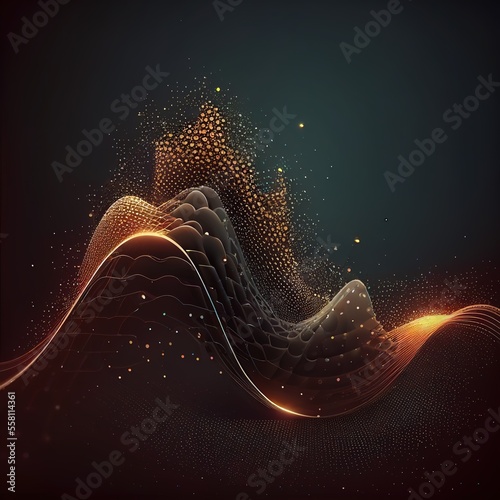 Futuristic Data Technology Illustration with Abstract Wave of Connecting Dots and Lines on Dark Background Generative AI