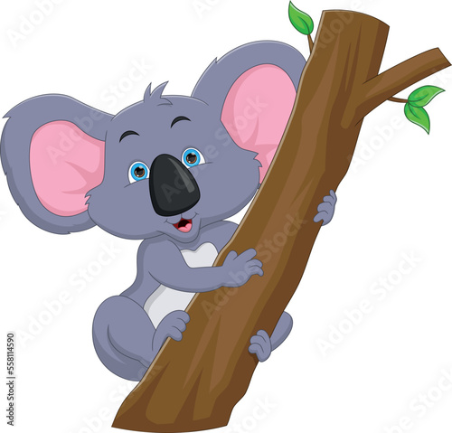 cartoon cute koala hanging on a tree