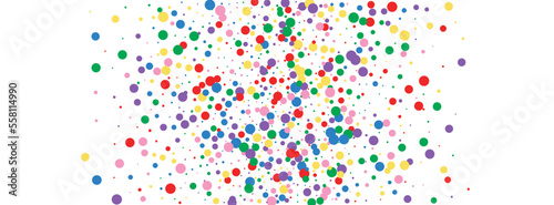 Multicolored Polka Background White Vector. Confetti Fun Frame. Colorful Paper. Rainbow Round Decoration. Element Party Design.