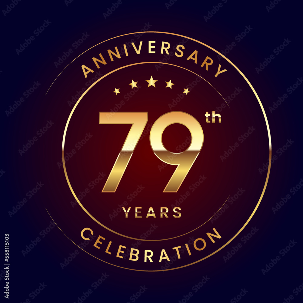 79th Anniversary. A luxurious and simple logo design with gold color ring and text for an anniversary celebration event. Logo Vector Illustration 79th Anniversary. A luxurious and simple logo design with gold color ring and text for an anniversary celebration event. Logo Vector Illustration