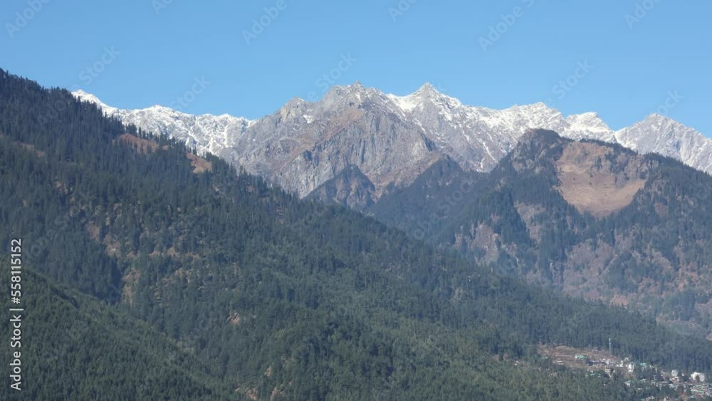 Kullu Manali Himachal Pradesh India. Beautiful snow covers the Indian mountain as crown on its top in Himalayas. Kullu Manali Himachal Pradesh India. Beautiful snow covers the Indian mountain as crown on its top in Himalayas.