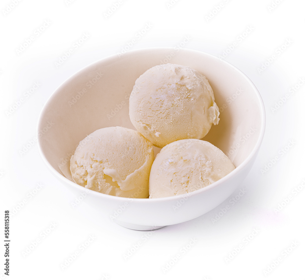 Balls of tasty vanilla ice cream in bowl Balls of tasty vanilla ice cream in bowl