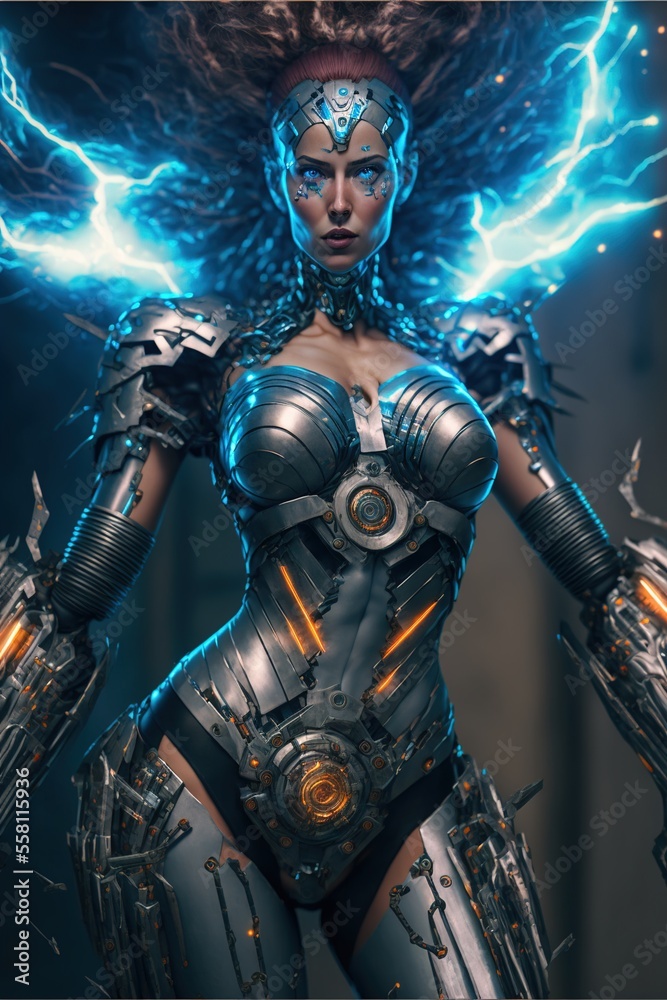 Naklejka premium Cyber Goddess Science and Technology