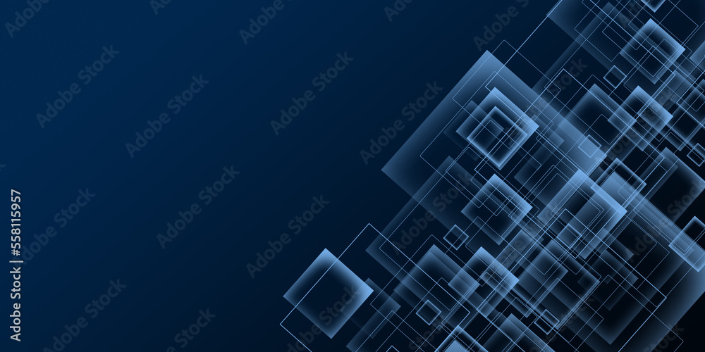 Fototapeta premium Tech geometric blue background with squares