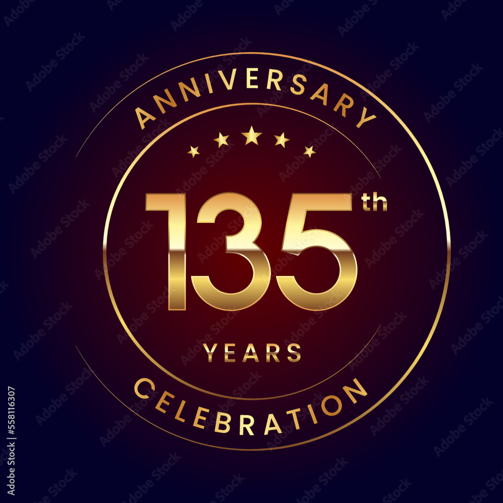 135th Anniversary. A luxurious and simple logo design with gold color ring and text for an anniversary celebration event. Logo Vector Illustration 135th Anniversary. A luxurious and simple logo design with gold color ring and text for an anniversary celebration event. Logo Vector Illustration