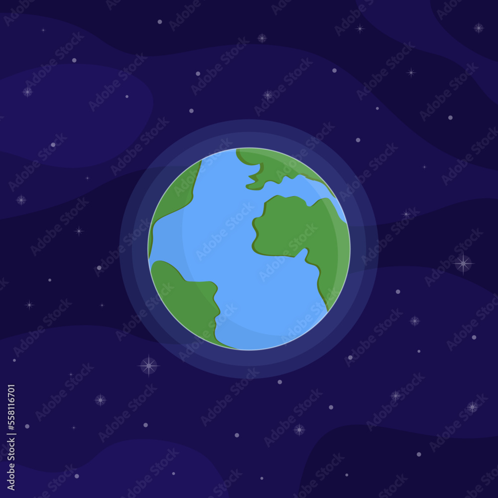 Colorful planet. Earth and stars on a blue background. Earth icon. Vector illustration in cartoon style. Colorful planet. Earth and stars on a blue background. Earth icon. Vector illustration in cartoon style.
