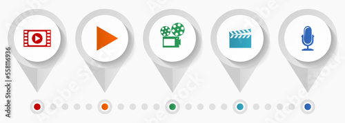 Entertainment vector icons, video and cinema flat design web pointers collection, business concept infographic template