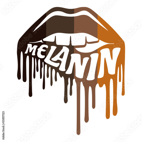 Dripping lips with Melanin word. Sexy design for black women. 