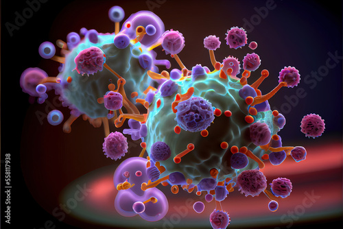 Antibodies attacking and binding influenza virus, 3d illustration