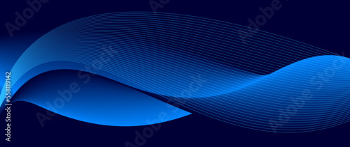 Smooth flow of wavy shape with gradient vector abstract background, dark blue design curve line energy motion, relaxing music sound or technology.