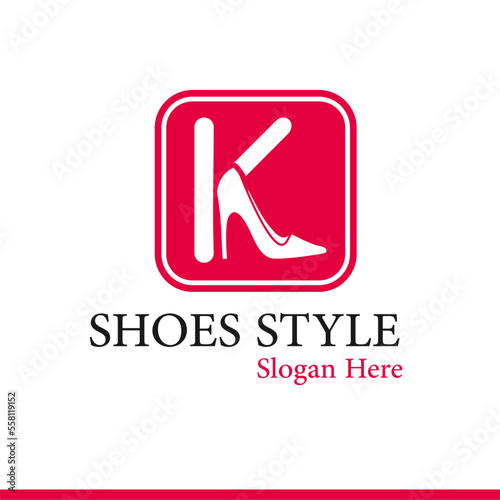 Modern Shoes Store, Shoes Fashion Company Logo Template Idea With Initial Letter K and Female Shoes
