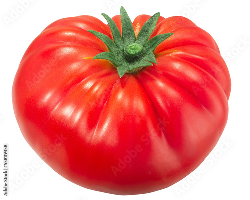 Ripe heirloom ribbed beefsteak tomato (Solanum lycopersicum fruit)  isolated png photo