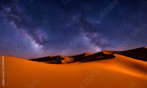 The desert with beautiful night sky view, AI Generated