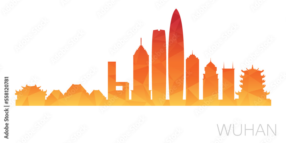 Wuhan, Hubei, China Low Poly Skyline Clip Art City Design. Geometric Polygon Graphic Horizon Icon. Vector Illustration Symbol.