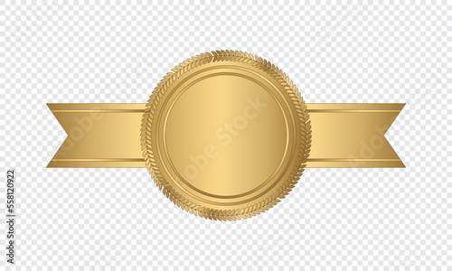 Golden stamp with horizontal ribbons. Luxury seal. Blank golden seal. Vector illustration