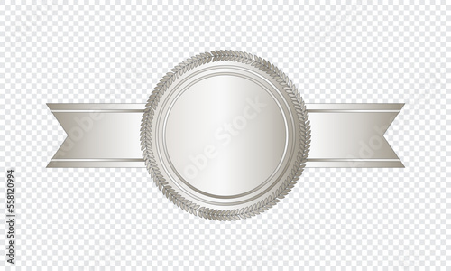 Silver stamp with horizontal ribbons. Luxury seal. Blank silver seal. Vector illustration