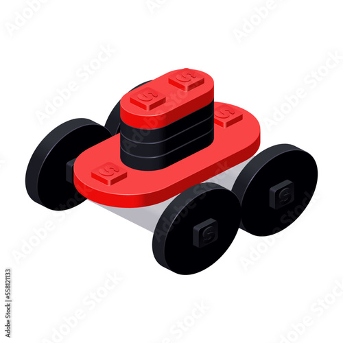 Robot lawnmower, assembled from plastic bricks. Vector clipart