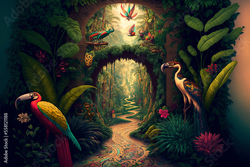 Abstract view of a journey to paradise. Generative AI, this image is not based on any original image, character or person.