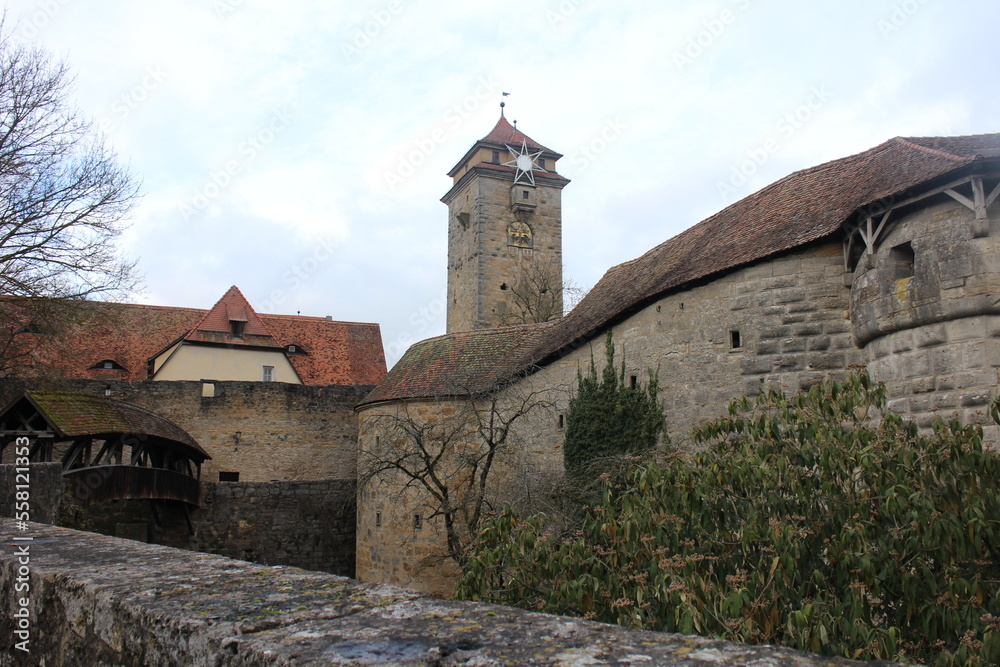 Town wall in Rothenburg ob der Tauber, Germany
