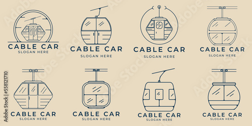 set cable car line art logo icon and symbol, with emblem vector illustration design