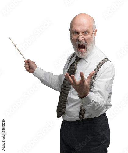 Fotografie Crazy angry professor yelling and pointing with a stick