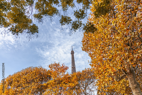 Eiffel Tower and autumn in the city of Paris