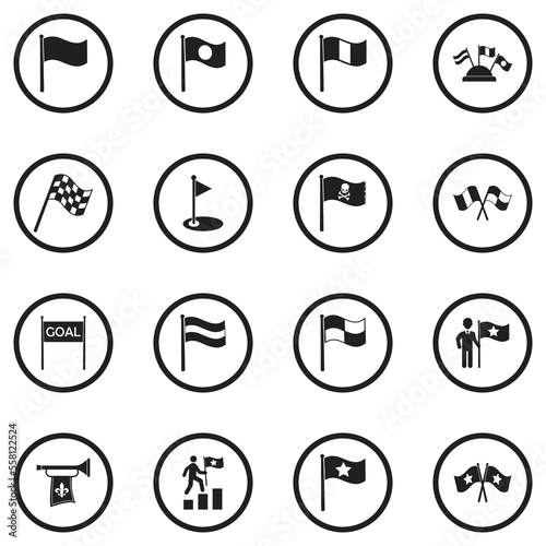 Flags Icons. Black Flat Design In Circle. Vector Illustration.