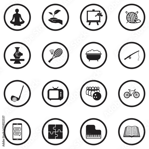 Free Time Icons. Black Flat Design In Circle. Vector Illustration.