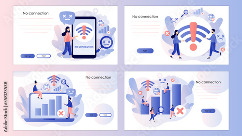 No internet connection. Wireless connectivity disconnect. Error connection wifi. No signal network. Screen template for landing page, template, ui, web, mobile app, poster, banner, flyer. Vector 