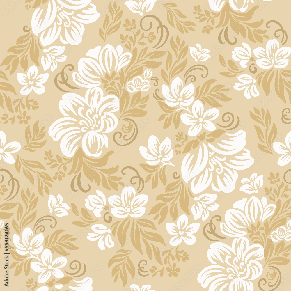 Seamless pattern with vector hand drawn flowers, foliage and floral elements
Seamless pattern with vector hand drawn flowers, foliage and floral elements