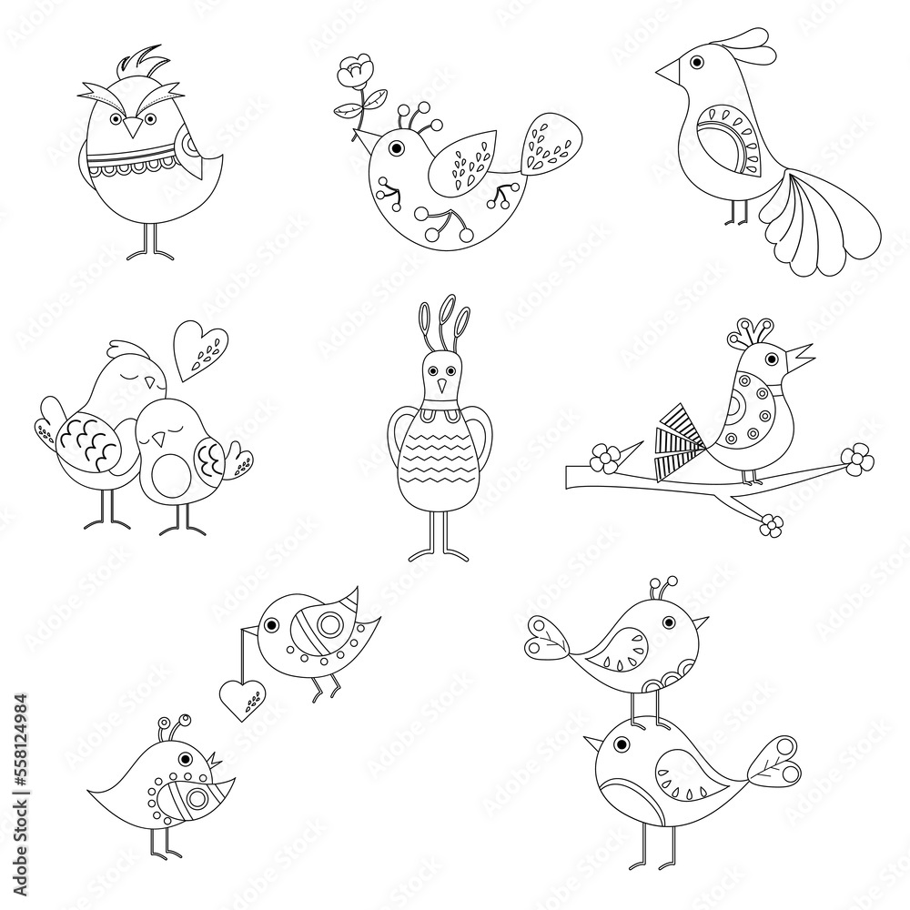 Collection of different outline of cartoon birds. Vector Collection of different outline of cartoon birds. Vector