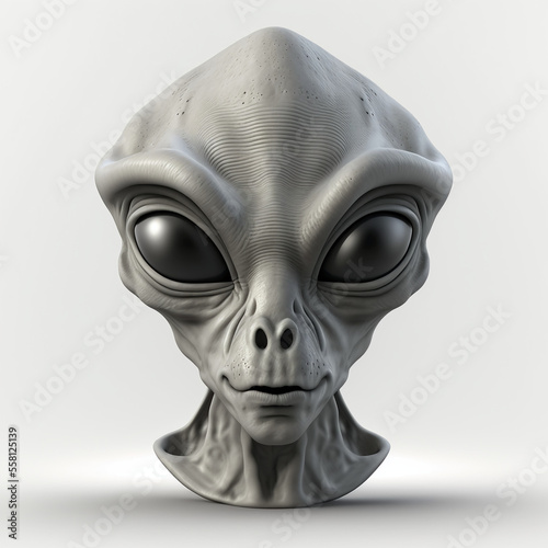 Alien face, gray color. Being from another world or Martian. Generative AI.