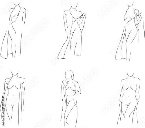 Set of line female body dress nude (ID: 558125395)